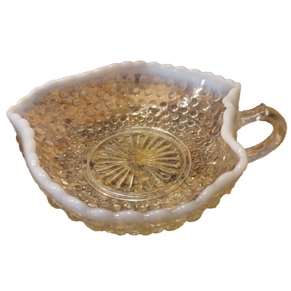 Vintage AnchorHocking Moonstone CLEAR Hobnail Strawberry Handled Candy Dish MCM